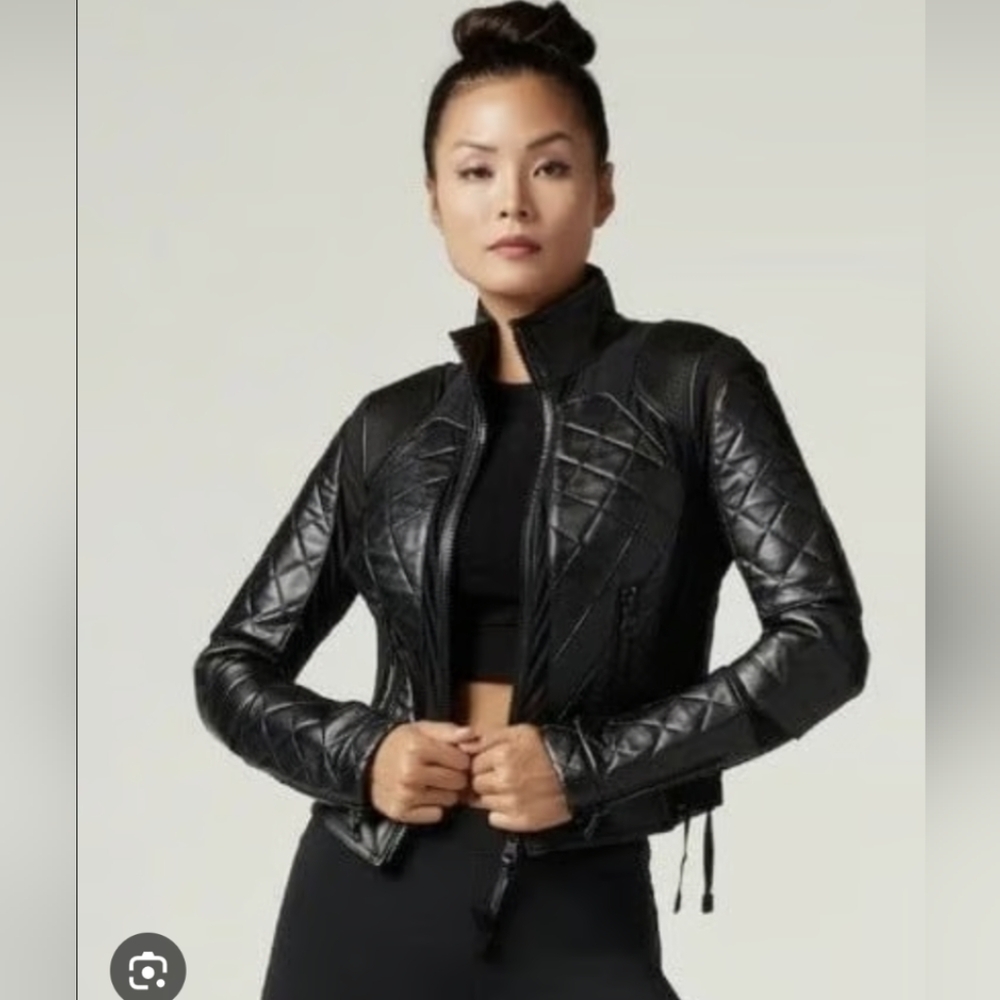 Blanc Noir Black Lamb Leather Quilted Jacket